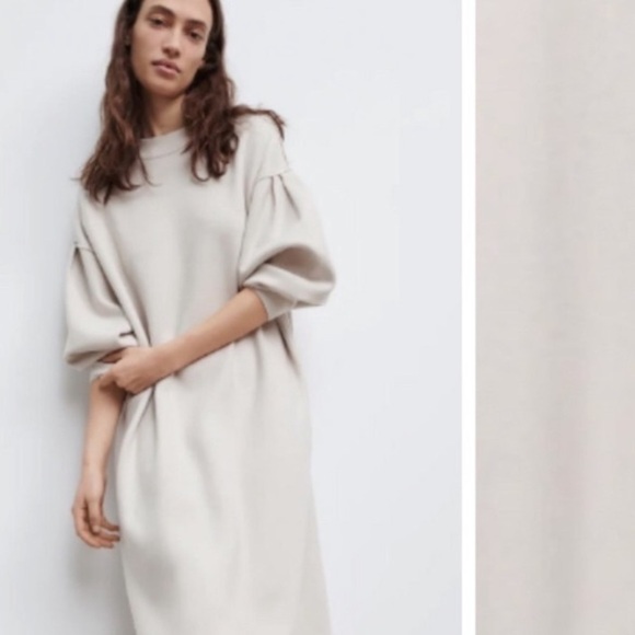 NWT. Zara Pearl Gray Oversized Knit Midi Dress. Size S. - Picture 3 of 11